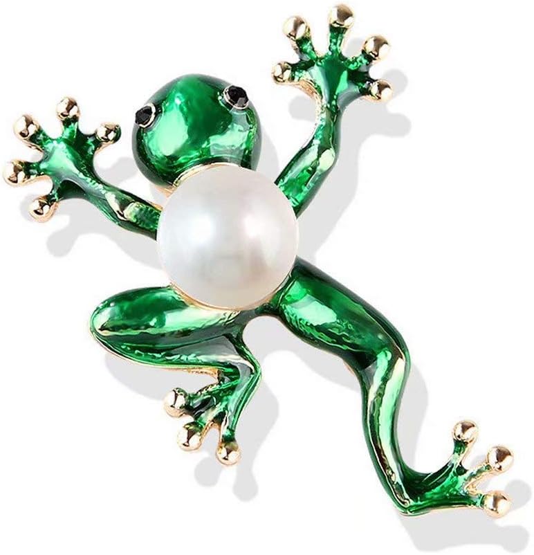 Adorable Green Frog Brooch Pin Crystal
