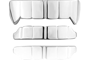 JINAO Grillz Vampire Teeth Grills for Your Teeth Gold Diamond Grillz for Men and Women 14k Gold Plated Iced Out Flat Tooth Cap for Hip Hop Men Rapper Costume