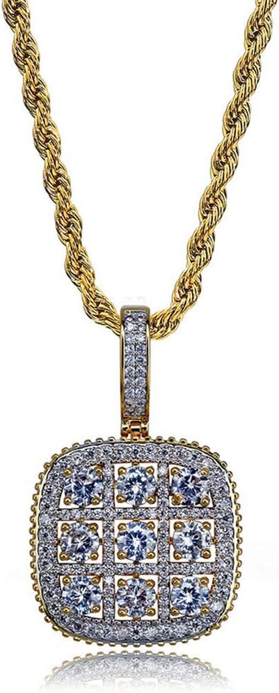 WJMSS Retro Square Pendant Necklace Fashion Personality Nine Mesh Geisha Jewelry Set Zircon Rap Punk Jewelry for Men