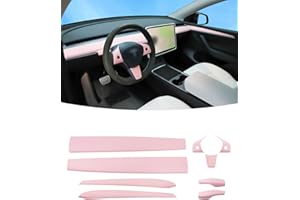 KKTR-CAR Dashboard Cover Wrap and Front Door Inner Armrest Panel Cover Trim Compatible with Tesla Model Y/3 (Pink, 9pcs)