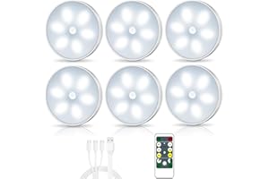 LIGHTBIZ LED Closet Lights Motion Sensor Puck Light, Rechargeable Step Puck Lights,Dimmable Under Cabinet Indoor Lighting Magnet Stick-on Light for Counter Kitchen Wardrobe(6 Pack)