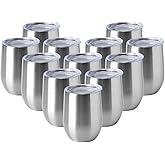 HASLE OUTFITTERS 12oz Wine Tumbler with Lid Stemless Wine Glasses Double Wall Vacuum Travel Mugs stainless steel Coffee Cup for Cold & Hot Drinks Wine Coffee Cocktails Beer 12 Pack Stainless Steel