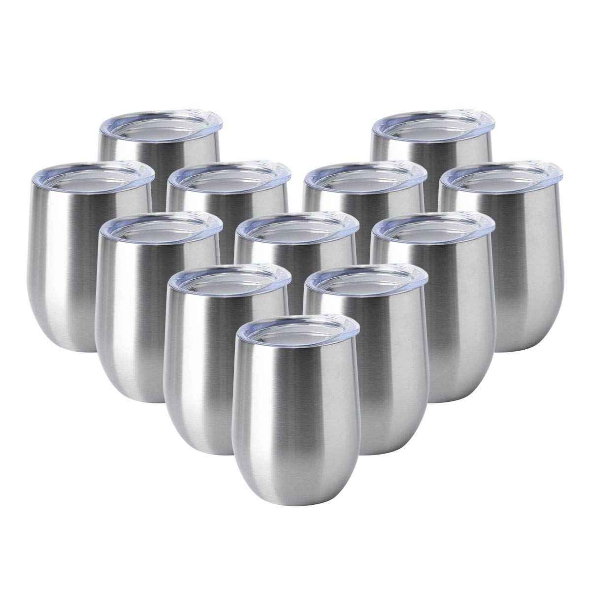 HASLE OUTFITTERS 12oz Wine Tumbler with Lid Stemless Wine Glasses Double Wall Vacuum Travel Mugs stainless steel Coffee Cup for Cold & Hot Drinks Wine Coffee Cocktails Beer 12 Pack Stainless Steel