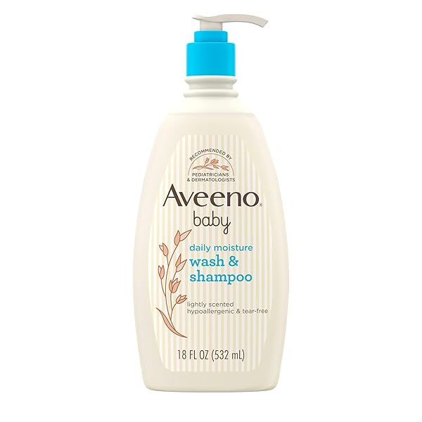 AVEENO BABY DAILY MOISTURE GENTLE BODY WASH & SHAMPOO WITH OAT EXTRACT, 2-IN-1 BABY BATH WASH & HAIR SHAMPOO, TEAR- & PARABEN-FREE FOR HAIR & SENSITIVE SKIN, LIGHTLY SCENTED, 18 FL. OZ