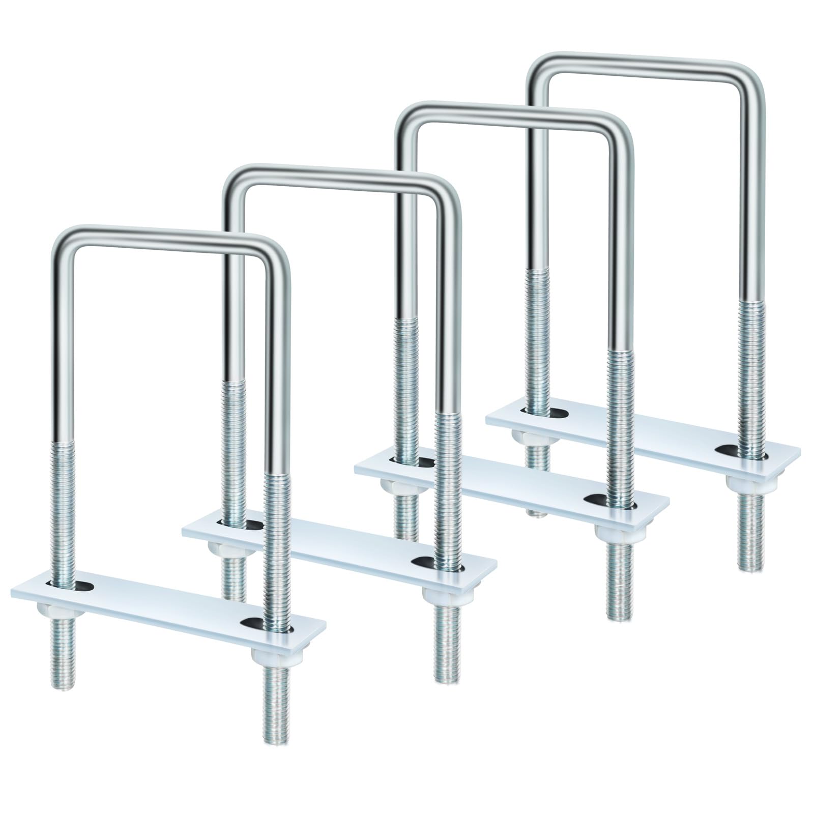 Photo 1 of MewuDecor Square U Bolt 4 Sets, 60mm (2.36") Inner Width 150mm (5.91") Length, Carbon Steel in Zinc U Bolt, M8 with Nut, Plate, Washer, (M8 x 60 x 150mm)