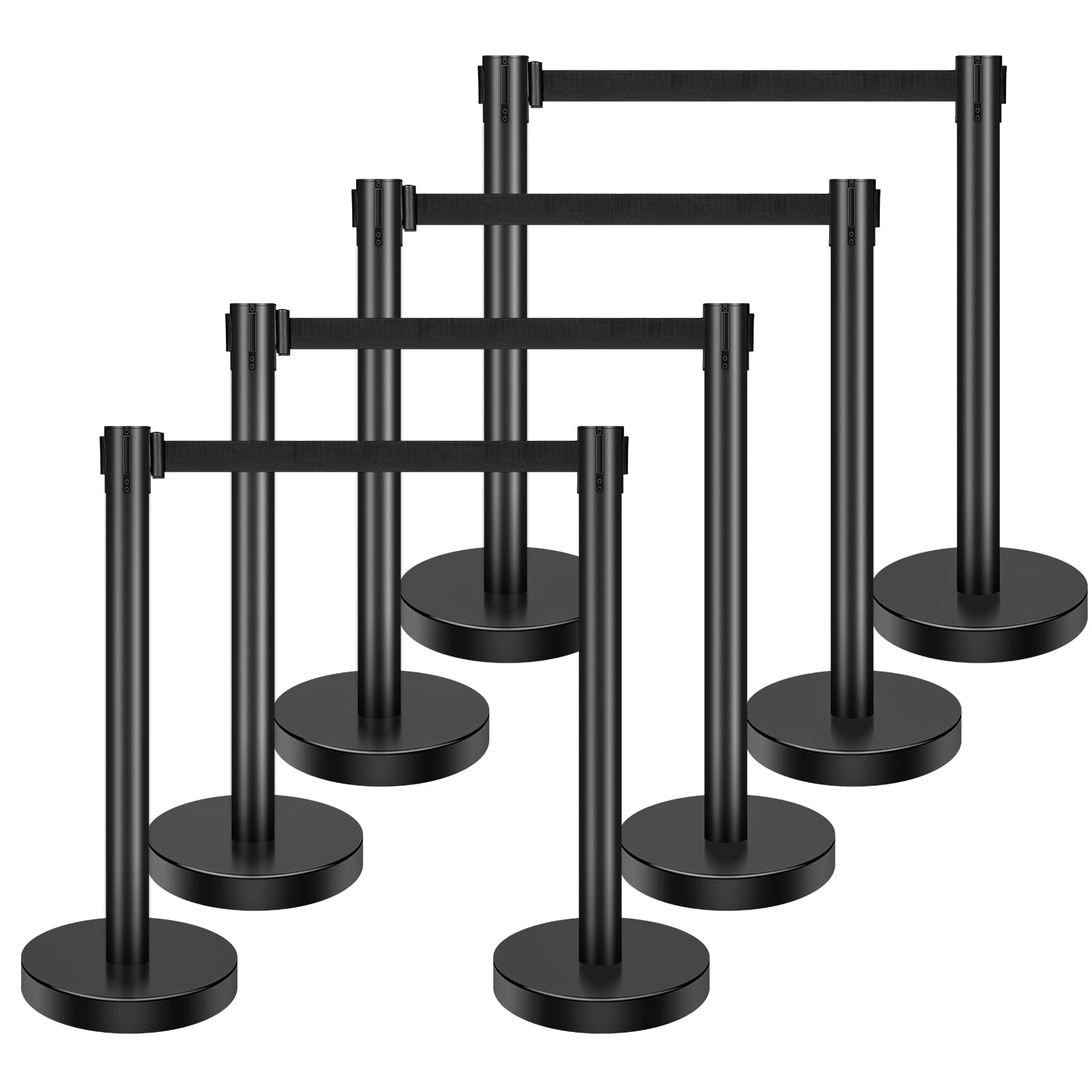 Photo 1 of XPCARE 8 Pack Crowd Control Stanchion,Black Stanchion Set with 6.6ft/2m Black Retractable Belt, Black Crowd Control Barrier -Suitable for Hotels, Exhibitions? Easy Connect Assembly
