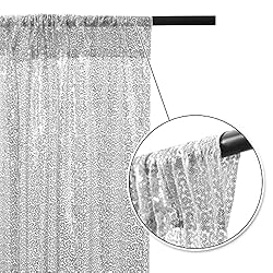 BEDDEB Silver Sequin Backdrop Curtain, 2PCS 2FTx8FT