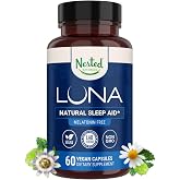 Nested Naturals Luna Melatonin-Free Sleep Supplement - Non-Habit Forming Herbal Sleep Supplement, Adult Bedtime Support, Help Sleeping w/Chamomile, Valerian, L-Theanine - 60 Vegan Capsules