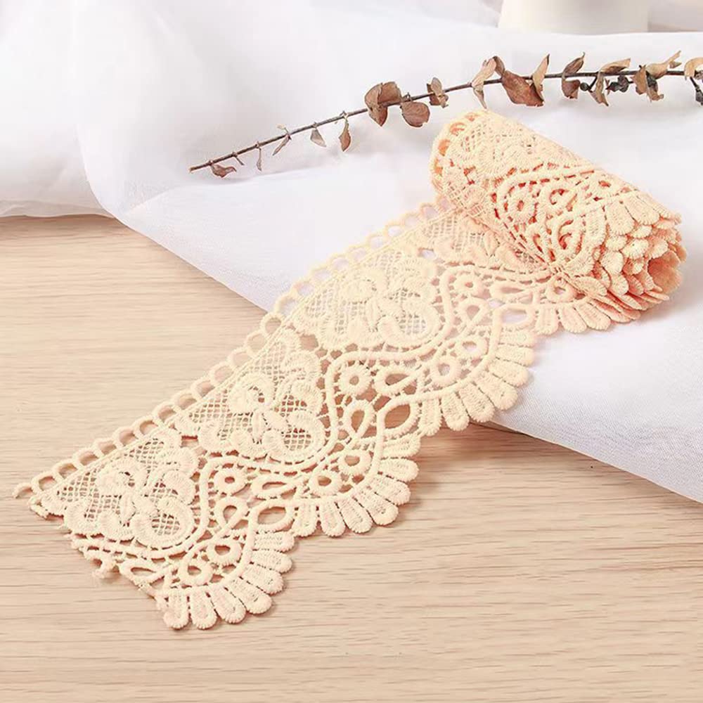 10 Yard 10 cm Wide Milk Silk Vintage Lace Trim Lace Border Embroidery Decorative Ribbon Lace Flower Ribbon Trim for Sewing Craft Lingerie Wedding Dress Wedding House Decoration Apricot