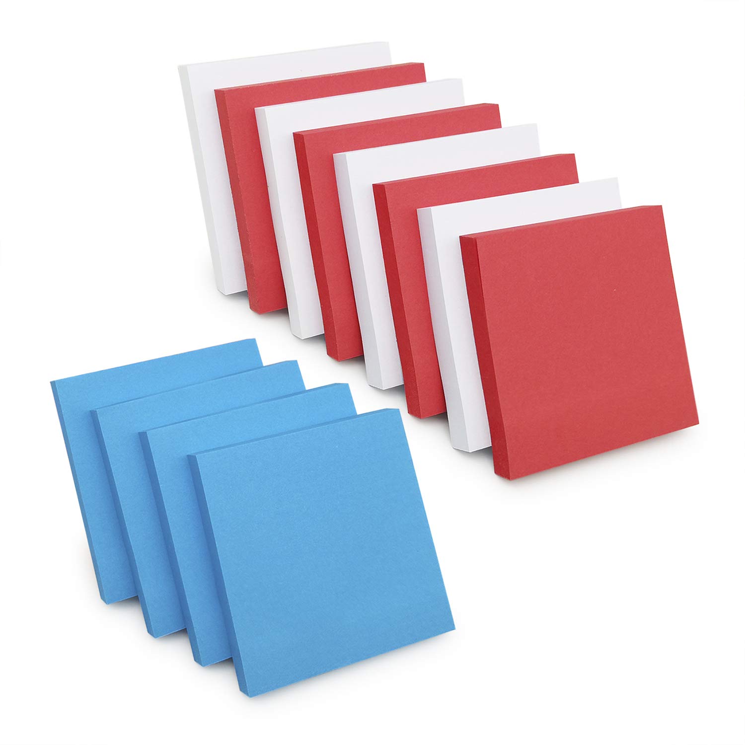 Sticky Notes 3"×3" 3 Colors, 12 Pads Self-Stick Notes, 100 Sheets/Pad, Post Notes for Study, Works, Daily Life (Red, White, Blue)