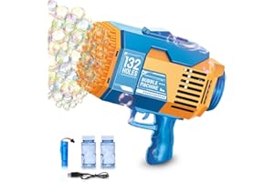 Fulercni Upgraded 132 Holes Bubble Machine Gun,Bazooka Bubble Machine,Rocket Bubble Gun Bubble Machine,Summer Toys Bubble Blaster Maker for Kids, Wedding, Birthday(Blue)