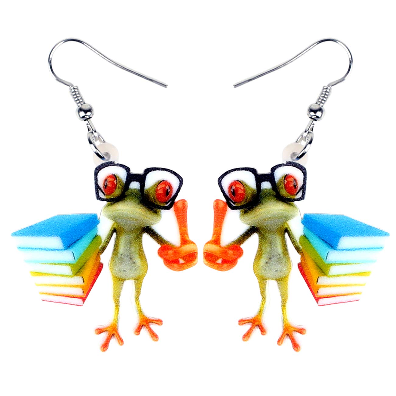 BONSNY Acrylic Novelty Sweet Green Frog Earrings Drop Dangle Jewelry For Women Teen Charms Gifts (Multicolor)