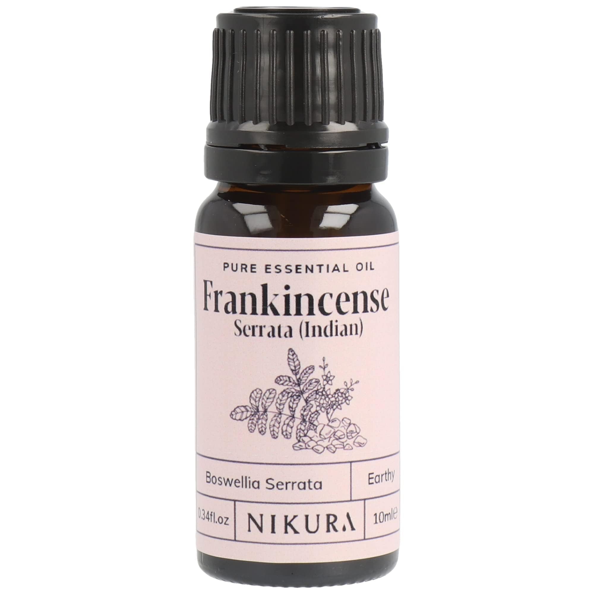 Nikura Indian Frankincense (Serrata) Essential Oil - 10ml | 100% Pure Natural Oils | Perfect for Aromatherapy, Diffusers, Humidifier, Bath | Great for Self Care, Skin | Vegan & UK Made