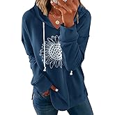 Ovanviso Women Sunflower Graphic Hoodies Long Sleeve Pullover Drawstring Sweatshirt Loose Fit Tunic Tops