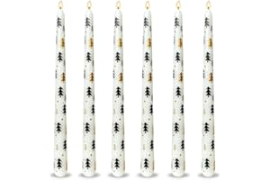 BEILISEN 6 Pack Printed Taper Candle Set for Home Decoration, 10 Inch Ivory Candlesticks with Gold Stamping Tree and Star Pattern for Holiday Seasonal Celebration, Dripless and Smokeless Candle