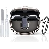 [Secure Lock] for Bose Ultra Open Earbuds Case(2024), TUDIOW Clear TPU Shockproof Protective Cover for Bose Open Ear Wireless Earbuds Accessories with Cleaning Kit & Keychain (Clear Grey)