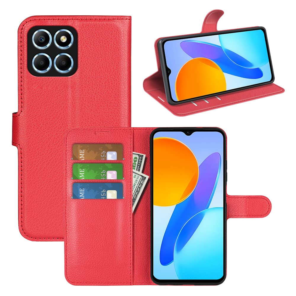 JIUNINE Case for Honor X6 / Honor X8 5G / Honor 70 Lite, Leather Wallet Case Flip Cover with [Card Slot] [Magnetic Closure] [TPU Inner Shell] for Honor X6 / Honor X8 5G / Honor 70 Lite, Red