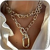 Hanfluenve Chunky Gold Necklaces Statement Choker Necklace Paperclip Chain Layered Necklace Chain Punk Thick Necklace Accessories for Women