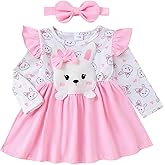 DOMOABEI Easter Day Baby Girl Outfits Toddler Baby Easter Dress Ruffle Cute 3D Bunny Romper Skirt Little Girls Dress Headband