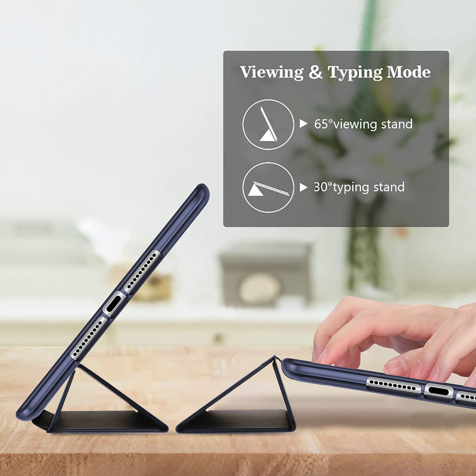 ProCase Slim Cover for iPad mini 5 Generation 2019/ Mini 4 3 2 1 (Old Model) 7.9 inch, Slim Soft TPU Back Cover Trifold Stand Folio Smart Case for iPad mini 5 4 3 2 1 -Navy