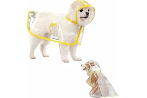 RyanDesign Clear Dog Raincoat, Transparent PVC Cape Style Pet Rain Jacket with Hidden Leash Hole, Adjustable Double Buckle for Small Dogs (Yellow, Medium)