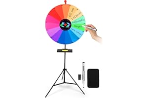 24 Inch Spinning Prize Wheel - 14 Color Slots Spin Doodle Game Spinner with Adjustable Height (37"-65") Floor Stand, Dry Eras