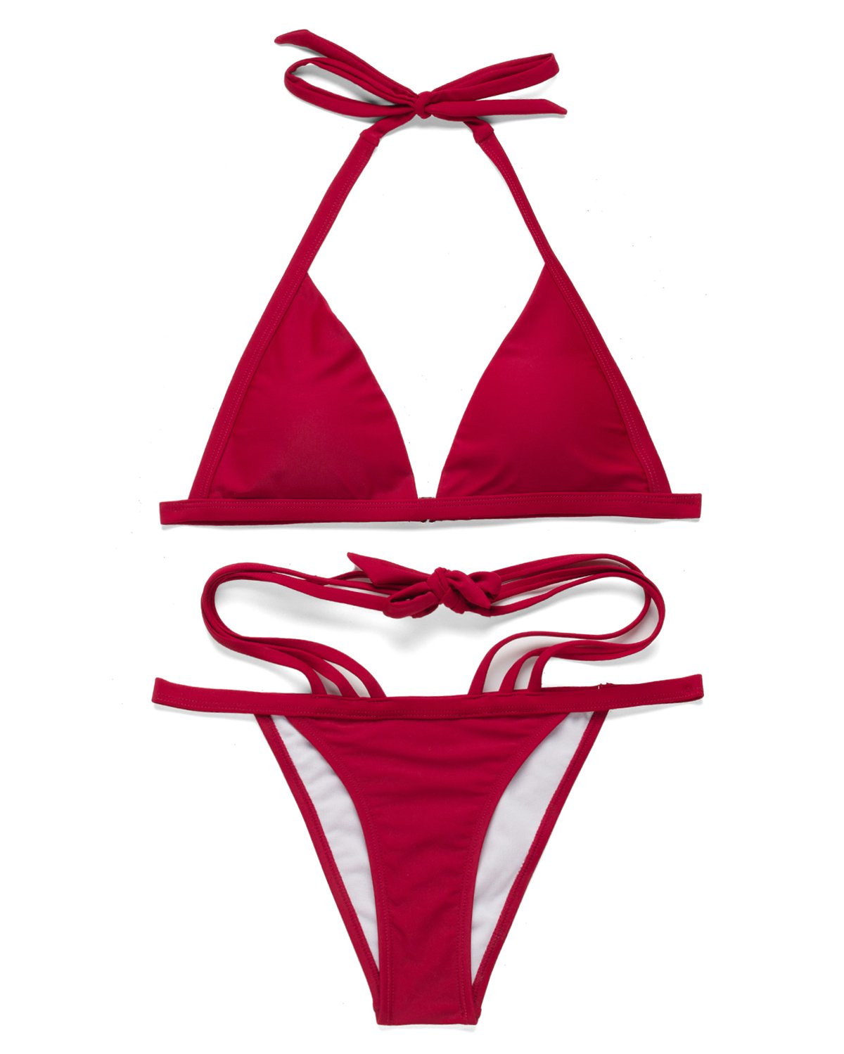 X-HERR Women\'s Push up Strappy Bikini Set Sexy Cutout Bandage Cheeky Swimsuit Beachwear (Rouge,Large)