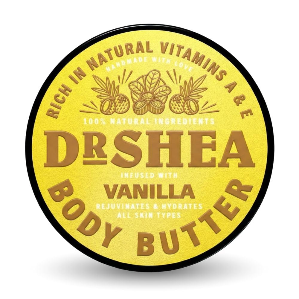 Dr Shea Whipped Vanilla Body Butter (200ml) - Intense 24H Hydration & Firming Glow - 100% Natural Raw Shea Butter & Almond Oil - Warm Vanilla Scent - Vegan Skincare for Dry Skin