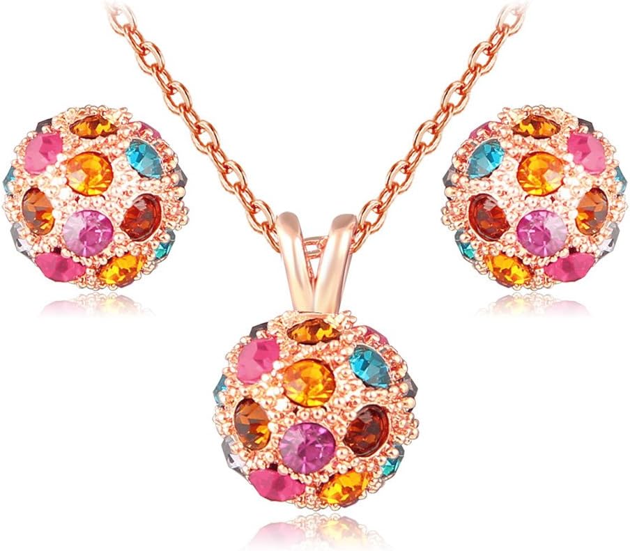 Multi-Coloured Crystal Rose Gold Plated Necklace & Earrings Set For Women