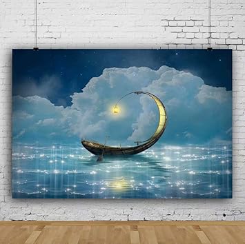 Amazon Com Leowefowa 5x3ft Vinyl Photography Backdrop Fantasy Starry Sky Shinning Stars Clouds Sparkling Ocean Moon Boat Background Event Party Decoration Portrait Photo Shoot Studio Photo Booth Props Camera Photo
