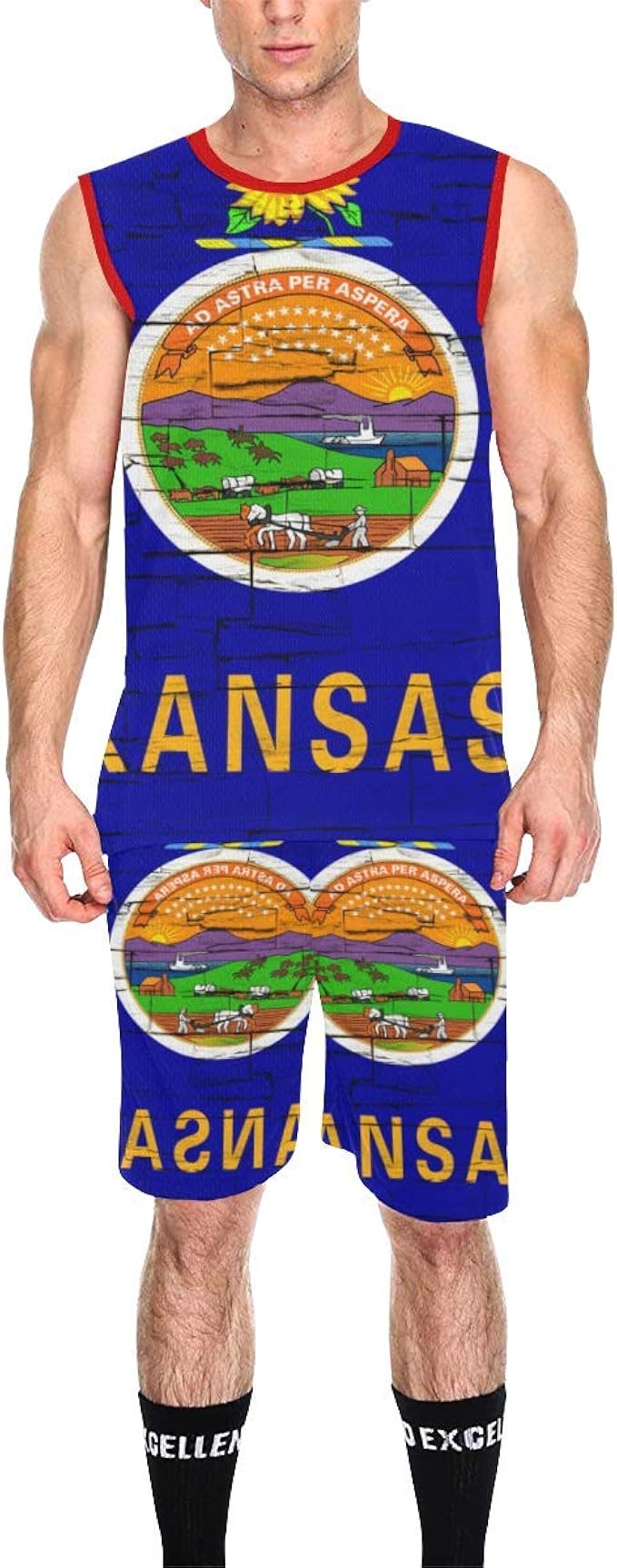 Amazon Com Lumos3dprint Kansas State Flag Men S Basketball Jersey Tank Top And Shorts Clothing