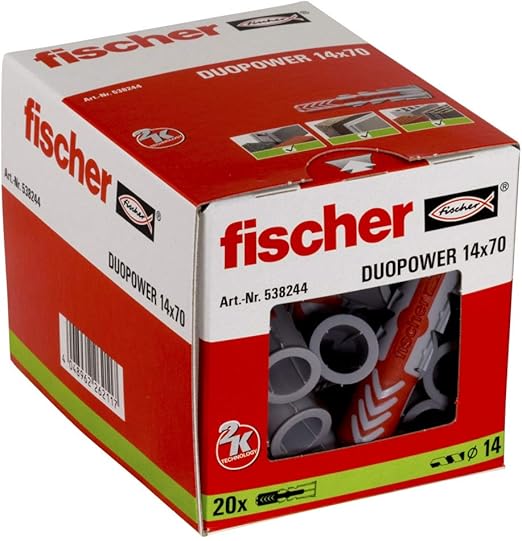 FISCHER Taco DuoPower Ud, 538244, Gris y Rojo, 14x70 (Caja 20 tacos): Amazon.es: Hogar