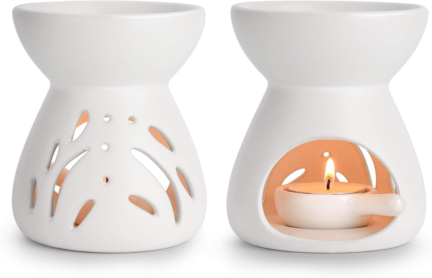 ComSaf Keramik Duftlampe Teelicht mit Kerzenhalter 2er Set, Wachs Aromalampe Duftöl Kerzenhalter Aromabrenner für Duftöl und Duftwachs (Weiß)