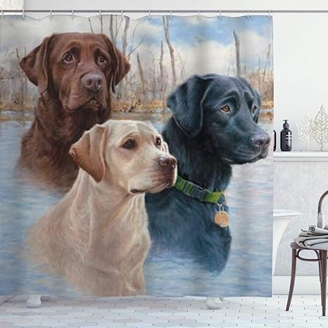 Amazon Kapanou 防水 シャワーカーテン ラブラドールレトリバーアートレイク かわいいシャワーカーテン ユニットバス バスルーム 芸術の装飾 180cmx180cm バスフック付き 取り付け簡単 シャワーカーテン ホーム キッチン オンライン通販