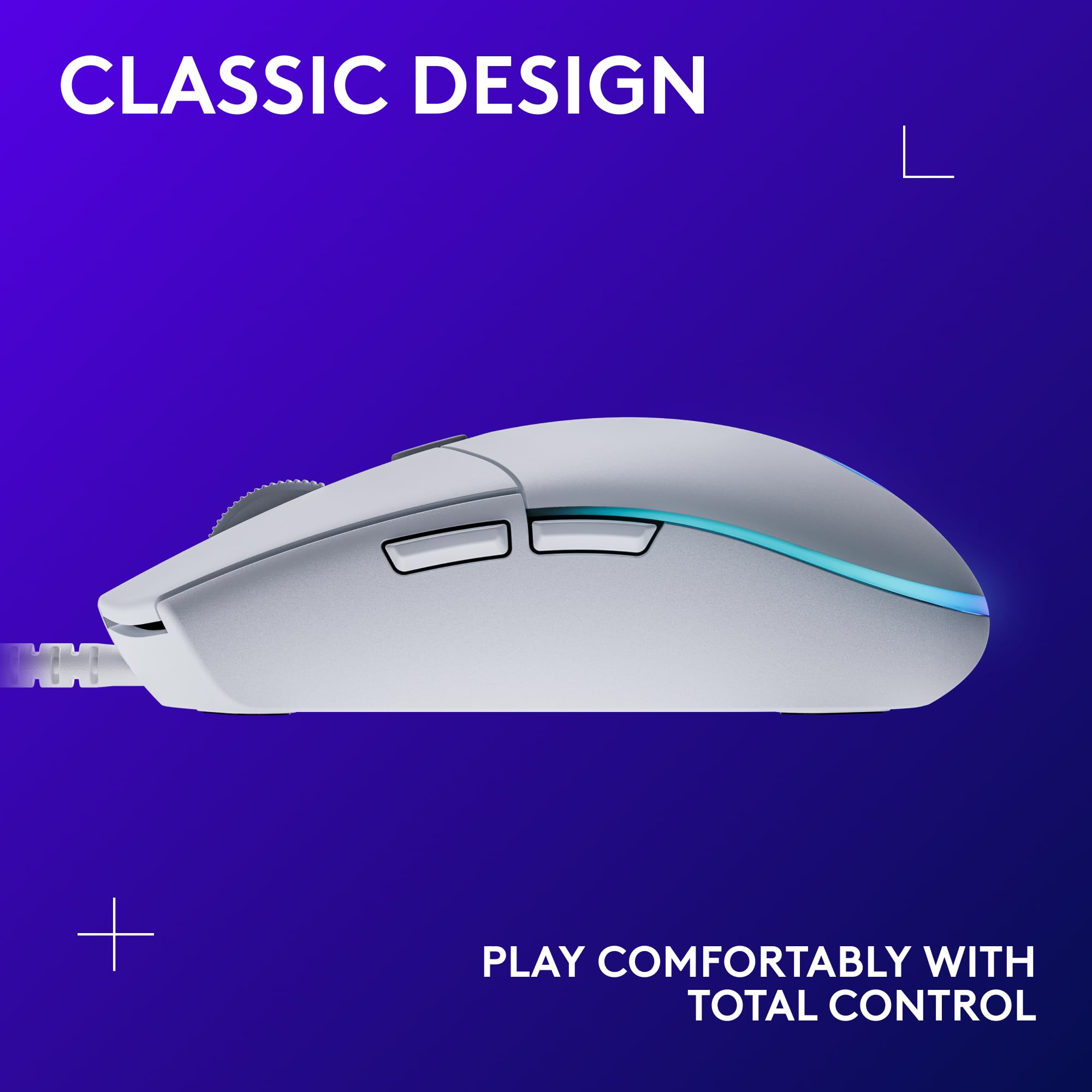 Logitech G203 Wired Gaming Mouse, 8,000 DPI, Rainbow Optical Effect LIGHTSYNC RGB, 6 Programmable Buttons, On-Board Memory, Screen Mapping, PC/Mac Computer and Laptop Compatible - White