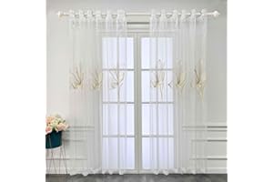 Gxi Grommet Sheer Curtains Set of 2 Panels for Living Room Lily Embroidered Floral Voile Curtain Drapes Tulle Window Treatment Set, Each Panel W51 x L96 inch