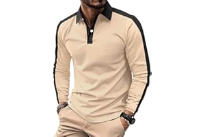 PEVOSU Mens Long Sleeve Polo Shirts Casual Cotton Polo T Shirt with Pocket Classic Button Collared Golf Shirt