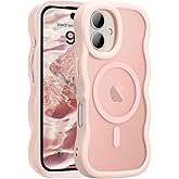 UEEBAI Magnetic for iPhone 16 Case, Compatible with MagSafe, 2025 Transparent Wave Frame Design Case Soft Edge Cover Cute Clear Matte Shockproof Protective Phone Cover, Pink