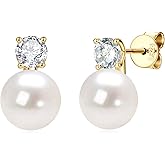 DENGGUANG Freshwater Pearl Drop Earrings for Women, 925 Sterling Silver Infinity Pearl Drop Earrings Jewelry Gifts for Bride Wife Mom