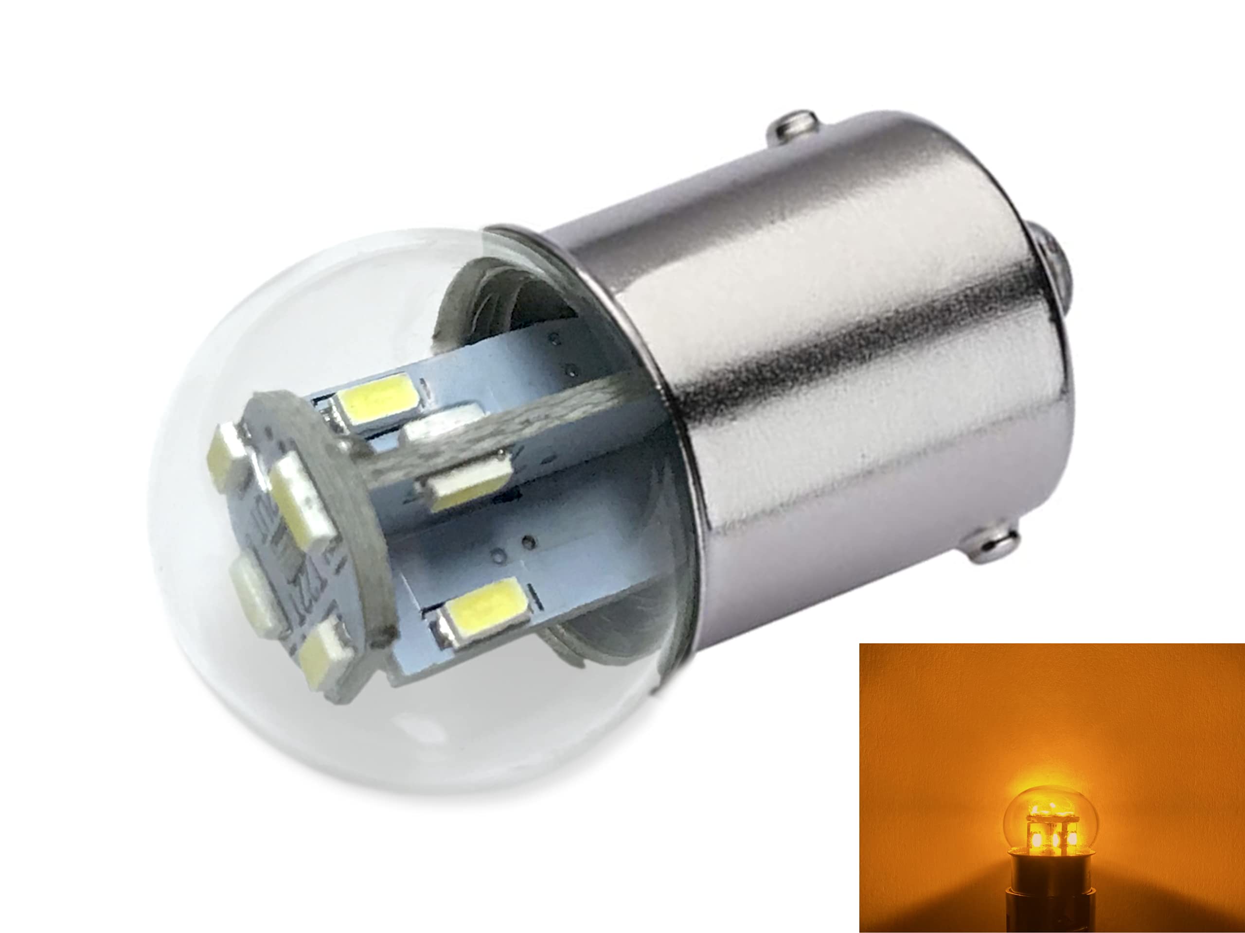 Photo 1 of #89#67#1155 Premium LED Miniature Bulb Direct Replacement | Voltage: 12V AC/DC | Bulb Base: BA15S | Replacement for #67, 69, 89, 9421777, 98, 1247 (1-Pack; Amber)