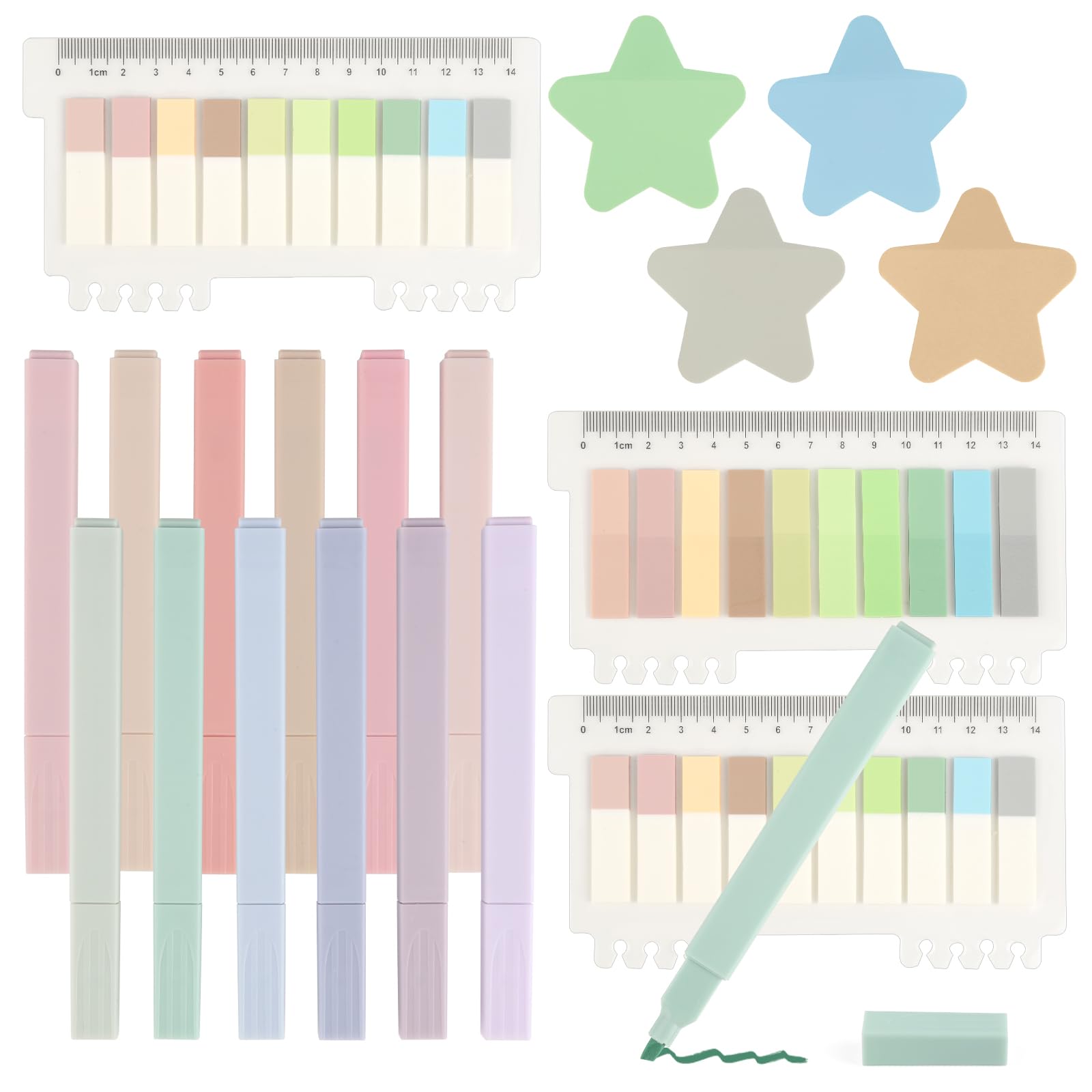 jwogngls Pack of 800 Sticky Notes, 12 Pastel Highlighters, Waterproof Sticky Notes for Office, School, Home, Notes, Bookmarks
