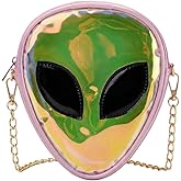 C.C-US Holographic Alien Pattern Crossbody Bag Glitter Shoulder Purse with Chain Strap for Boys Girls Women Men