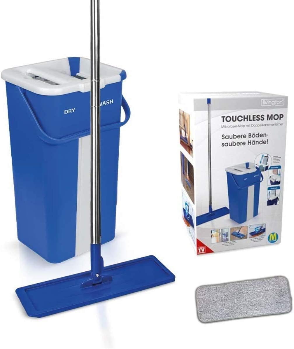 Mediashop Livington Touchless Mop – Bodenwischer Set mit Eimer zum Auswringen ohne Bücken – Wischmopp für einfache Reinigung und saubere Hände – 2,7 L Wischeimer