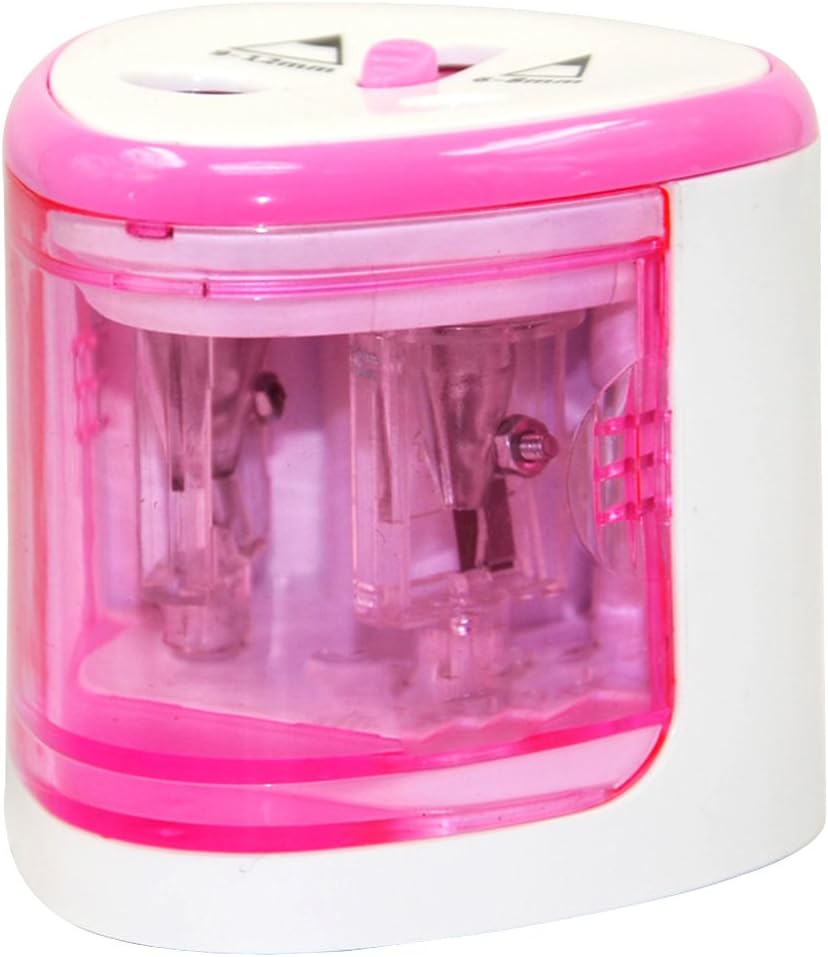 Pencil Sharpener, NUOLUX Kids Battery Operated Automatic Pencil Sharpener with Dual Holes (Pink)