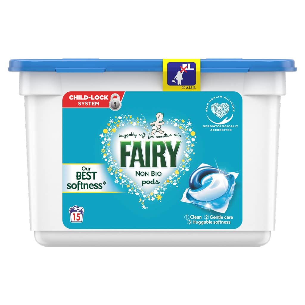 Fairy Non Bio Washing Liquid Laundry Detergent, 15 Pods, 15 Count (Pack of 1)