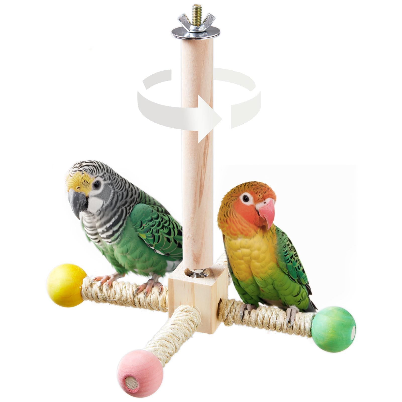 Photo 1 of Bird Stand Perch Toy, Interactive Spinning Parakeet Toys, Wooden Exercise Wheel Parrot Toy, Enrichment Cockatiel Toy for Birds Cage, Bird Cage Accessories Perch Toys for Budgies (S)