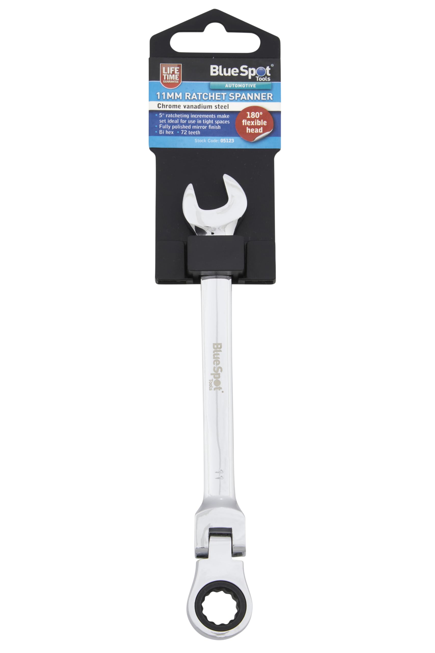 Blue Spot Tools 11mm Chrome Vanadium Ratchet Spanner Flexible Head (180°)