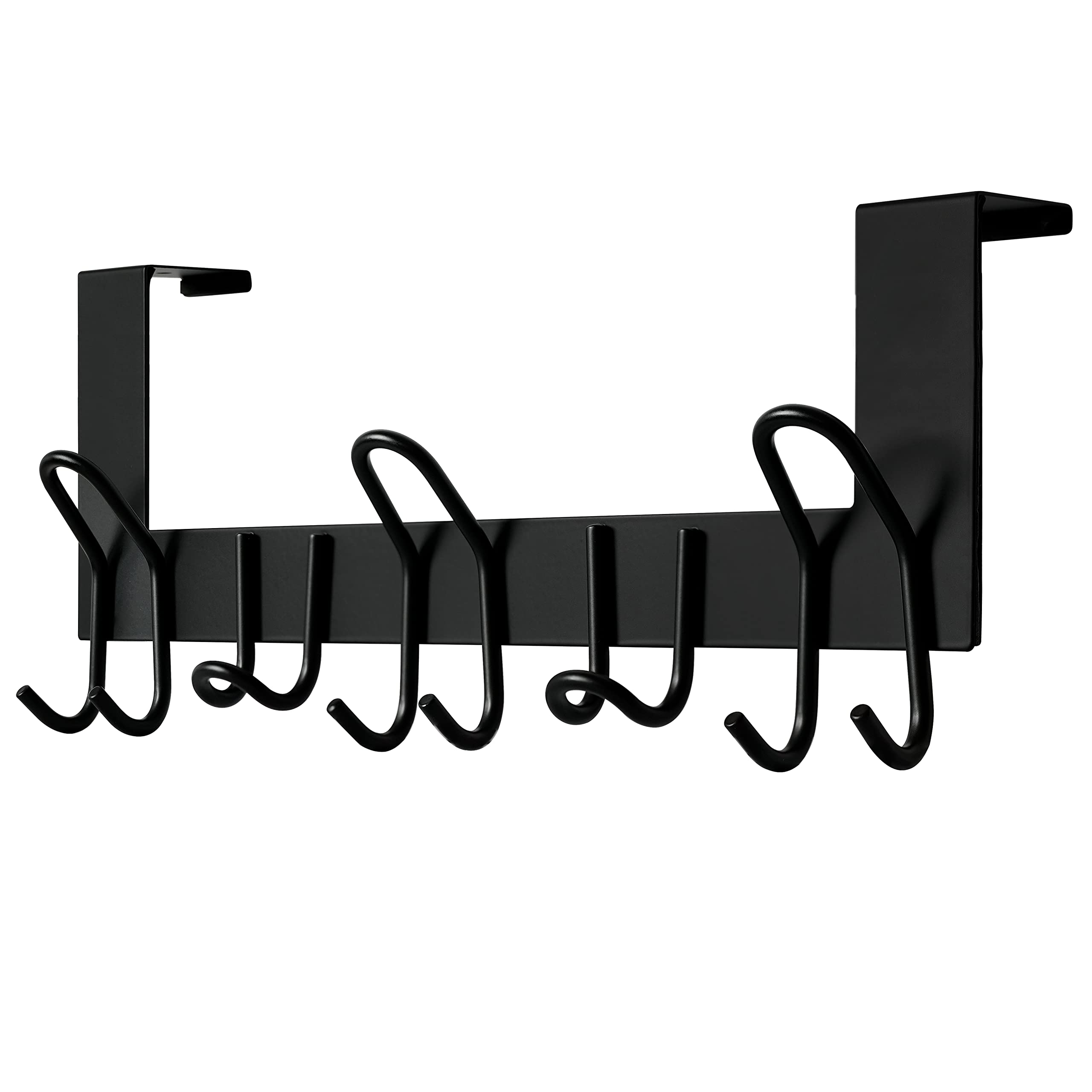 SKOLOO Over The Door Hooks - for Doors up to 1-3/4'' Thickness, Metal Door Hanger with 11 Hooks, Over The Door Hanger for Coats, Hats,Towels, Black