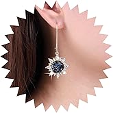 Iaceble Boho Sapphire Flower Earrings Blue Crystal Flower Dangle Earrings Sapphire Crystal Drop Earrings Gold Halo Sapphire Earrings Jewelry for Women