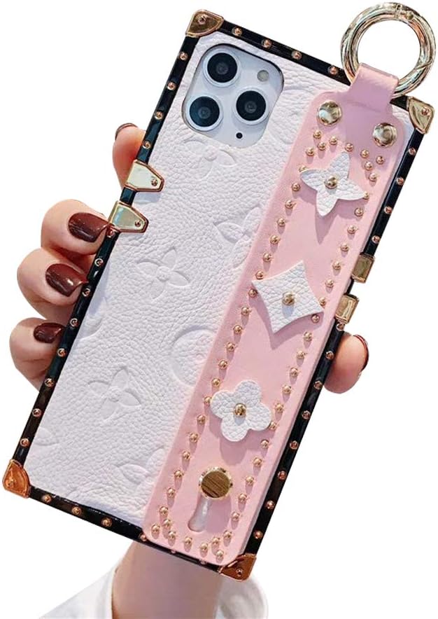 QYAYQ Wristband Case for iPhone 11/11 Pro / 11Pro Max with Rivet Element Dustproof Shockproof Anti Fingerprint Square Kickstand Phone Case,Pink,6plus/6splus
